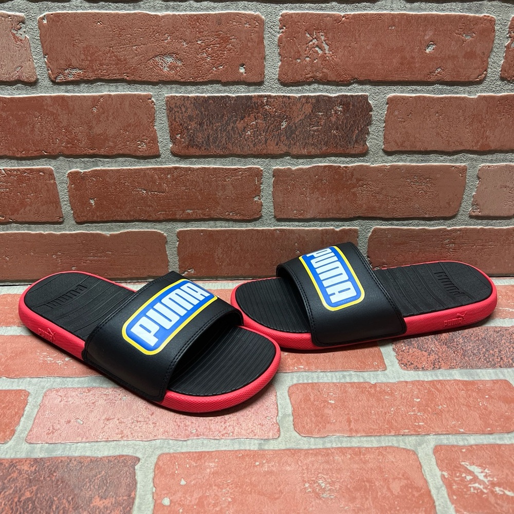 PUMA Black/Red/Blue Classic Logo Slide Sandals Men’s Size 7